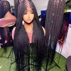 Handmade Micro Senegalese Twist Lace Front Wig – Long 30 Inch Black Two-Strand Twist Wig – Lightweight Full Lace Unit with Natural Scalp Pattern