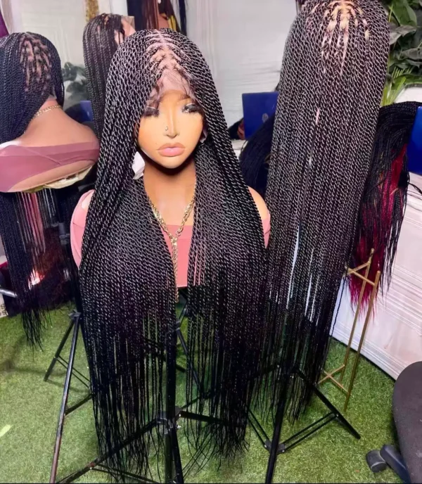 Handmade Micro Senegalese Twist Lace Front Wig – Long 30 Inch Black Two-Strand Twist Wig - Lightweight  Full Lace Unit with Natural Scalp Pattern